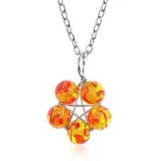 Кулон Цветок с синтетическим янтарем BJK307-01