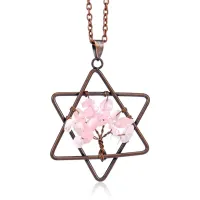 Кулон Звезда Давида и Дерево Жизни, розовый кварц BJK308-01