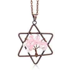 Кулон Звезда Давида и Дерево Жизни, розовый кварц BJK308-01
