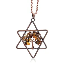 Кулон Звезда Давида и Дерево Жизни, тигровый глаз BJK308-03