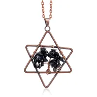 Кулон Звезда Давида и Дерево Жизни, черный агат BJK308-06