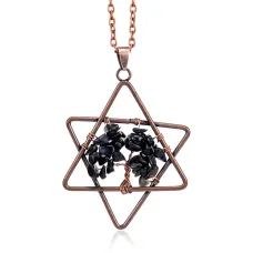 Кулон Звезда Давида и Дерево Жизни, черный агат BJK308-06