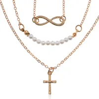 Тройной кулон с искусственным жемчугом, 45см BJK310