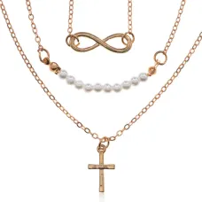 Тройной кулон с искусственным жемчугом, 45см BJK310