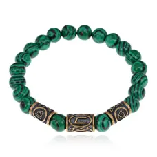Рунический браслет-амулет Успешная учеба, новые знания с синт.камнем Малахит BSRA-201