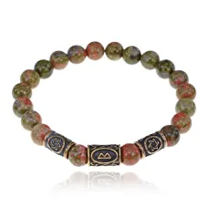 Рунический браслет - амулет Защита здоровья и жизни с нат.камнем Унакит BSRA-204