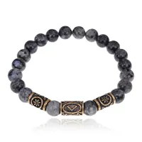 Рунический браслет - амулет Удача, творчество, талант с нат.камнем Лабрадор BSRA-205