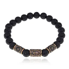 Рунический браслет - амулет Победа во всем с нат.камнем Лава BSRA-208