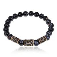 Рунический браслет - амулет Мощная защита от зла с нат.камнем Черный агат BSRA-209