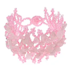 Браслет из бисера и натурального камня Розовый кварц, 15х4см BJBS-308