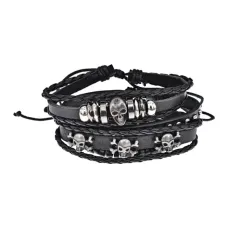 Набор из 4 кожаных браслетов, цвет черный BSN028