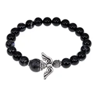 Браслет Ангел-хранитель, черный агат и лабрадор BSAH015