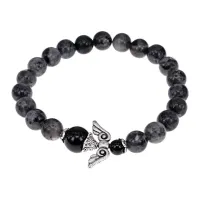Браслет Ангел-хранитель, лабрадор и черный агат BSAH016