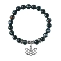 Браслет Лотос и Ом (гармония и развитие), Черный агат BSP-24-30