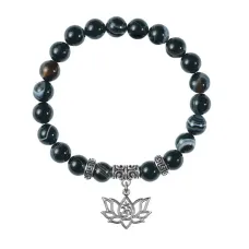 Браслет Лотос и Ом (гармония и развитие), Черный агат BSP-24-30
