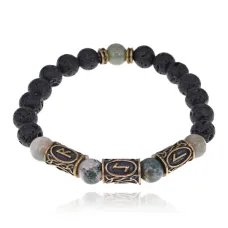 Рунический браслет Руны Дороги (защита в пути), лава + яшма BSRL2-029