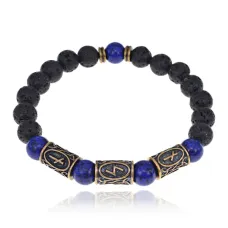 Рунический браслет Нейтрализация негатива, лава + лазурит BSRL2-030