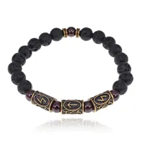 Рунический браслет Победа над злом, лава + гранат BSRL2-031