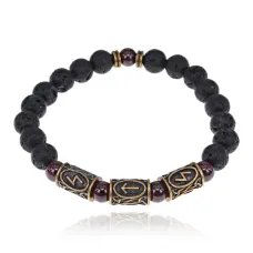 Рунический браслет Победа над злом, лава + гранат BSRL2-031