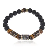 Рунический браслет Материальное благополучие, лава + тигровый глаз BSRL2-034