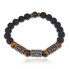 Рунический браслет Материальное благополучие, лава + тигровый глаз BSRL2-034