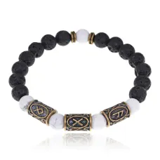 Рунический браслет Укрепление семьи, лава + кахолонг BSRL2-035