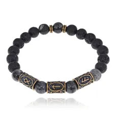 Рунический браслет Победа, достижение цели, лава + лабрадор BSRL2-037