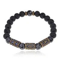 Рунический браслет Обновление и духовное очищение, лава + обсидиан BSRL2-038