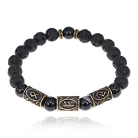 Рунический браслет Преумножение собственности, лава + черный агат BSRL2-040