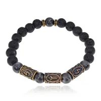 Рунический браслет Солнечный щит, лава + лабрадор BSRL2-045