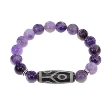 Браслет с 6-глазой бусиной Дзи и нат.камнем Аметист BSDS-16-03