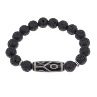 Браслет с 6-глазой бусиной Дзи и нат.камнем Лава BSDS-16-09