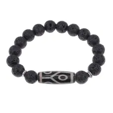 Браслет с 6-глазой бусиной Дзи и нат.камнем Лава BSDS-16-09