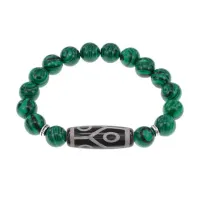 Браслет с 6-глазой бусиной Дзи и синт.камнем Малахит BSDS-16-12