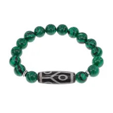 Браслет с 6-глазой бусиной Дзи и синт.камнем Малахит BSDS-16-12