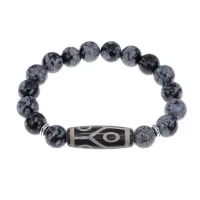 Браслет с 6-глазой бусиной Дзи и нат.камнем Снежный обсидиан BSDS-16-14