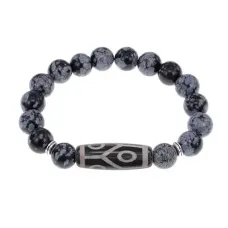 Браслет с 6-глазой бусиной Дзи и нат.камнем Снежный обсидиан BSDS-16-14