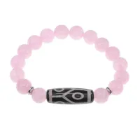Браслет с 6-глазой бусиной Дзи и нат.камнем Розовый кварц BSDS-16-15