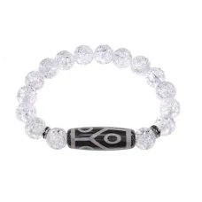 Браслет с 6-глазой бусиной Дзи и синт.камнем Сахарный кварц BSDS-16-16