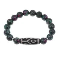 Браслет с 6-глазой бусиной Дзи и синт. камнем Цоизит BSDS-16-22