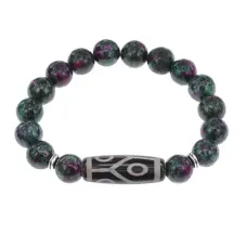 Браслет с 6-глазой бусиной Дзи и синт. камнем Цоизит BSDS-16-22