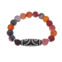 Браслет с 3-глазой бусиной Дзи и нат.камнем Африканский агат
