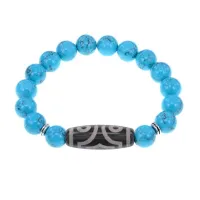 Браслет с 3-глазой бусиной Дзи и синт.камнем Бирюза BSDS-17-05