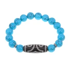 Браслет с 3-глазой бусиной Дзи и синт.камнем Бирюза BSDS-17-05