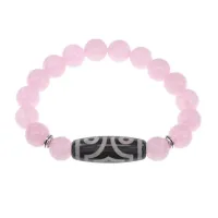 Браслет с 3-глазой бусиной Дзи и нат.камнем Розовый кварц BSDS-17-15