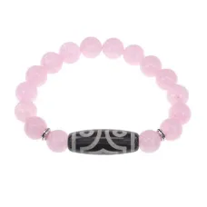 Браслет с 3-глазой бусиной Дзи и нат.камнем Розовый кварц BSDS-17-15
