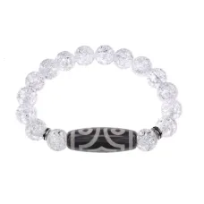 Браслет с 3-глазой бусиной Дзи и синт. камнем Сахарный кварц BSDS-17-16