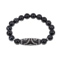 Браслет с 3-глазой бусиной Дзи и нат.камнем Черный агат BSDS-17-23