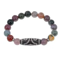 Браслет с 3-глазой бусиной Дзи и нат.камнем Яшма BSDS-17-25