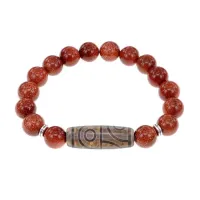 Браслет с 4-глазой бусиной Дзи и синт.камнем Коричневый авантюрин BSDS-21-01